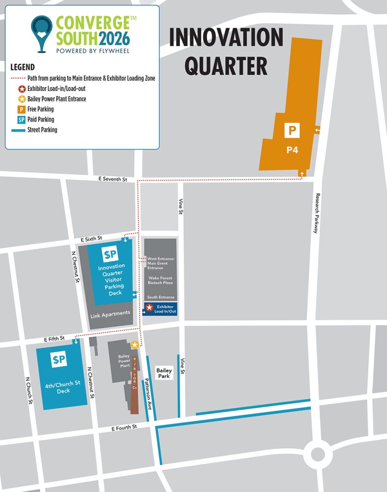 Innovation quarter parking map in Winston-Salem